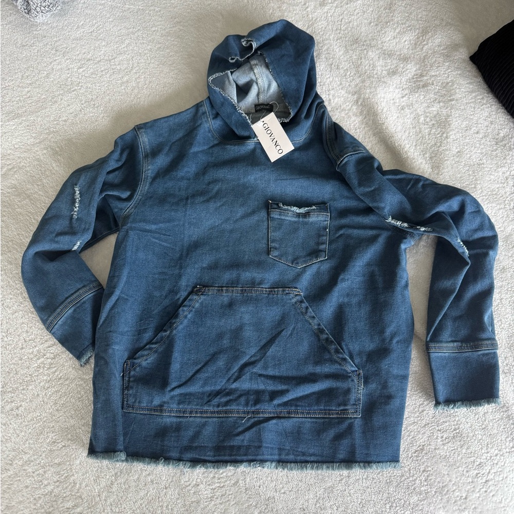 Blue Denim Hoodie with Pocket